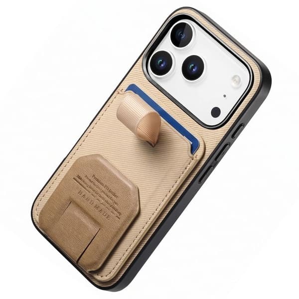 iPhone 17 Pro Max Fodral med Tyg Effekt och Stöd samt Kortfack Kaki Grön