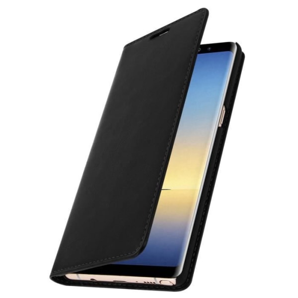 Plånboksfodral i läder - AVIZAR - Galaxy Note 8 - Svart - Helt skydd - Ställfunktion Svart