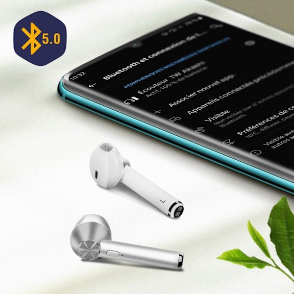 Bluetooth 5.0 hörlurar med laddningsetui 12H Kontrollerknapp Akashi - silver Grå