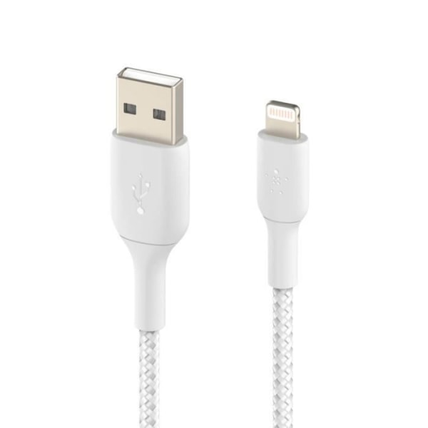 USB-Lightning-kaapeli MFi 18W Nylon punottu 3m lataus ja synkronointi Belkin valkoinen