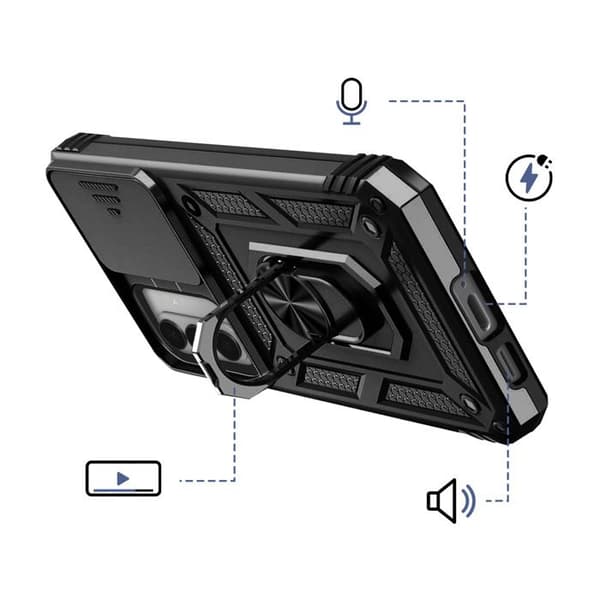 Cover til Galaxy S26 med Støtte Ring og Skydelåg til Kamera Sort Svart