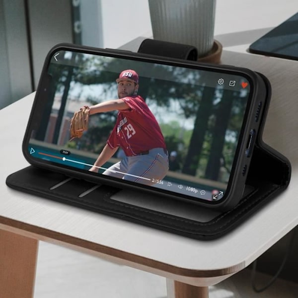iPhone 12/12 Pro Cover - AVIZAR - Rindsder - Videostøtte - Kortopbevaring - Sort Svart