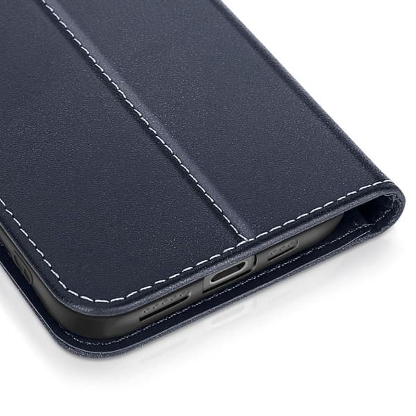 Premium Læder Wallet Case til iPhone 16 med Stand Funktion Mørkeblå Blå