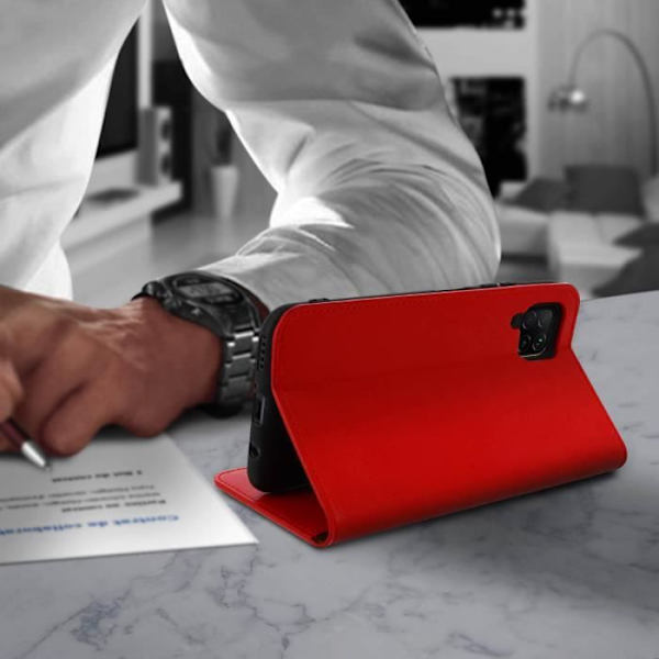 Huawei P40 Lite Cover - AVIZAR - Ægte Læder - Videostøtte - Kortholder - Rød Röd