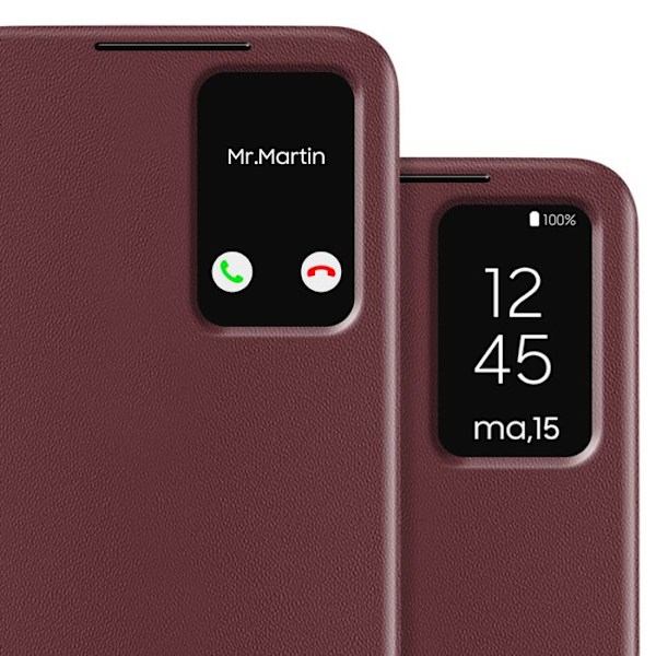 Nahkalompakko Galaxy S25 ja S24 -näytön aukolla ja korttipidikkeellä Bordeaux Röd