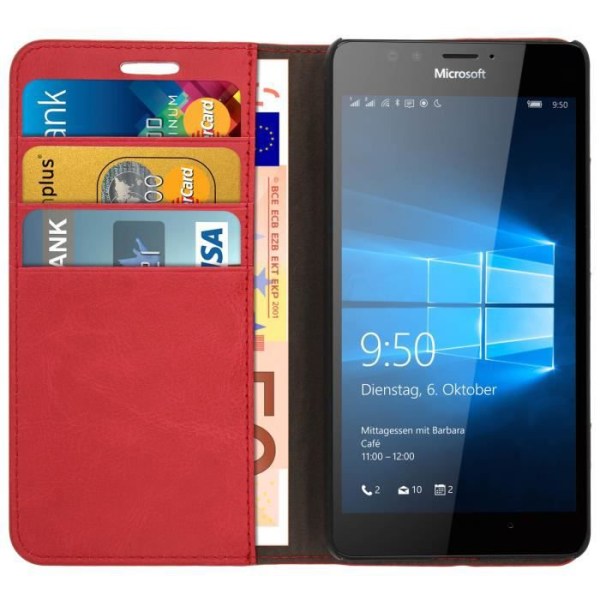 Etui Folio Nahka - Microsoft - Lumia 950 - Punainen - Tukitoiminto - Aitoa nahkaa Röd