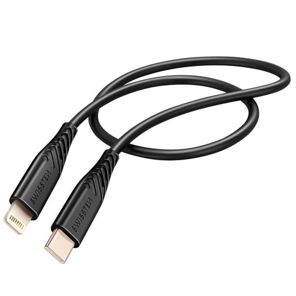 USB-C - Lightning - SWISSTEN - 30W - Musta silikoni - Solmuvapaa - 480Mbps Svart