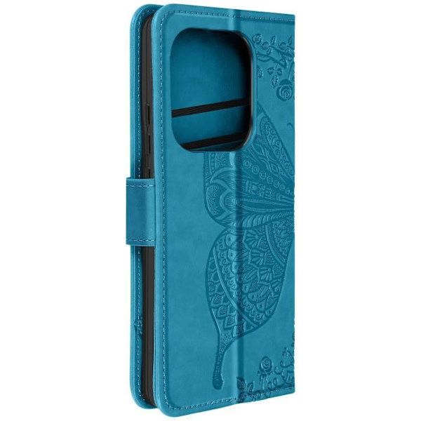 Mandala Butterfly Case Redmi Note 13 Pro Wallet -rannehihnalle, sininen