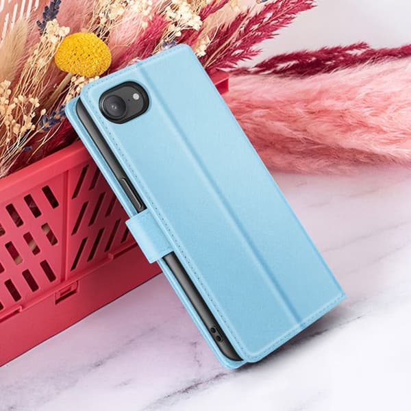 Pungetui - ZANAÉ - iPhone 16e - Horisontal Støtte - Magnetisk Lukning - Lys blå Blå