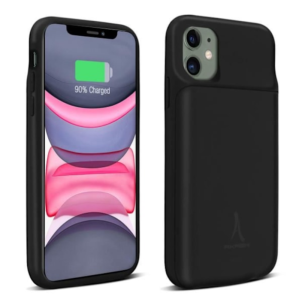 Coque iPhone 11 - AKASHI - Modell 2 i 1 - Batteri 4500mAh - Hård skydd - Induktion Svart