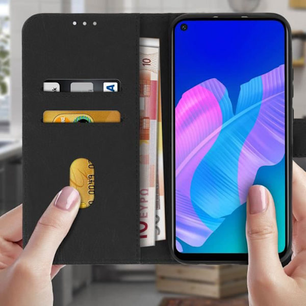 Étui Huawei P40 Lite E - AVIZAR - Helt dæksel - Kortholder - Støttefunktion - Sort silikonegel Svart