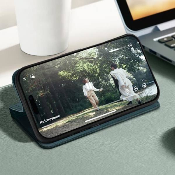 Etui för iPhone 16 Pro Max - AVIZAR - Fodral med plånbok och videostöd - Blågrön Blå
