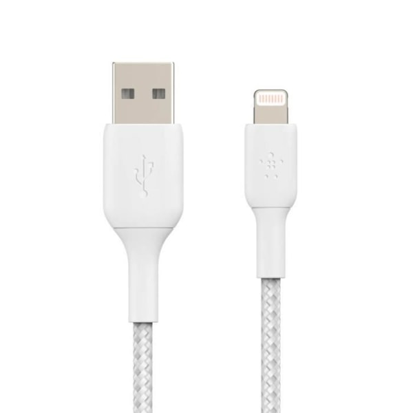 USB till Lightning-kabel MFi 18W Flätad Nylon 15cm Belkin Synchro Charge vit