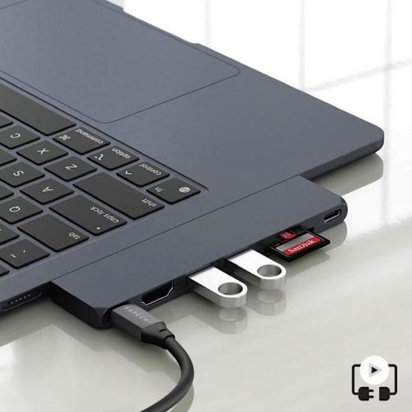 Macbook Hub Satechi Pro Slim Hub Svart, USB USB-C HDMI 4K-kortläsare