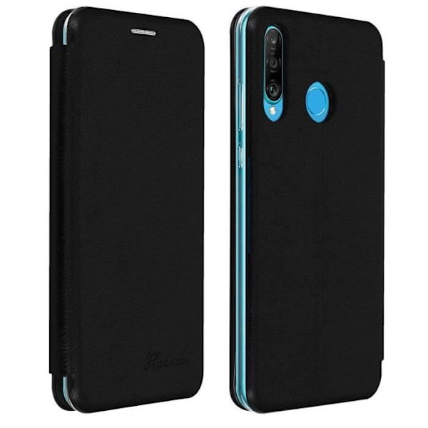 Etui - AVIZAR - P30 Lite/P30 Lite XL - Syntetläder Svart - Kortfack - Videoställning Svart