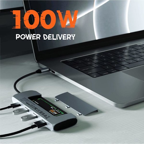 USB C-hub till HDMI 4K, SSD-hårddisk, 2 USB, USB C Satechi rymdgrå