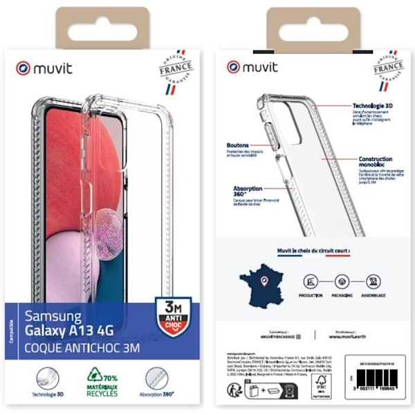 MUVIT FOR FRANKRIG TRANSPARENT ETUIER FORSTÆRKET 3M SAMSUNG GALAXY A13 4G Transparent