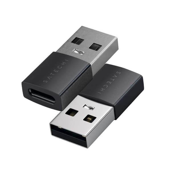 2 kpl USB-A -USB-C -adapteria USB 3.0 10 Gbps kompakti alumiini Satechi musta / hopea