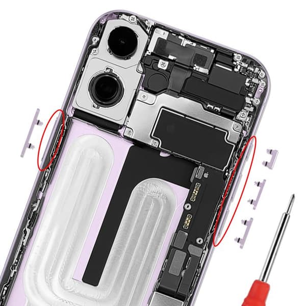 Erstatningssideknapper til iPhone 17 Strøm / Volumen / Handling Lavendel Violett