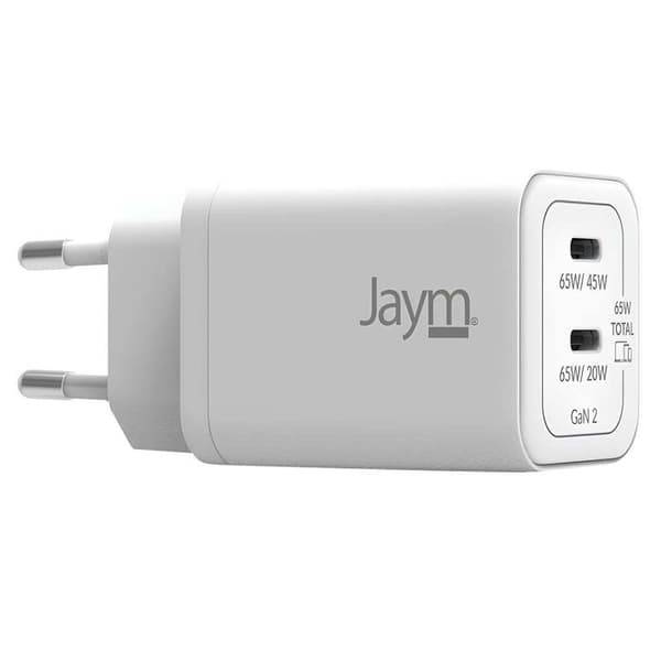 Strømlader - JAYM - Jaym - 5A - 65W - Dobbelt USB-C - GaN - PPS Vit