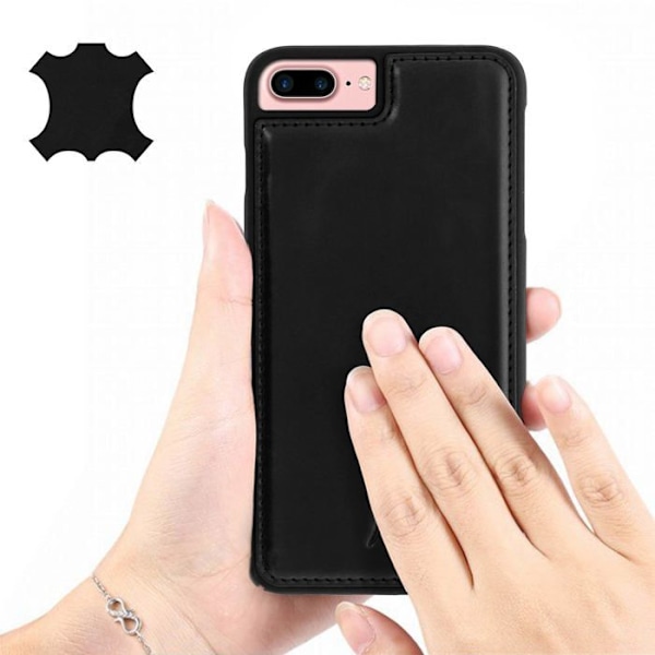 Coque iPhone 8+, 7+, 6+, 6S+ Hårdt Beskyttelse Ægte Læder Akashi Sort Svart