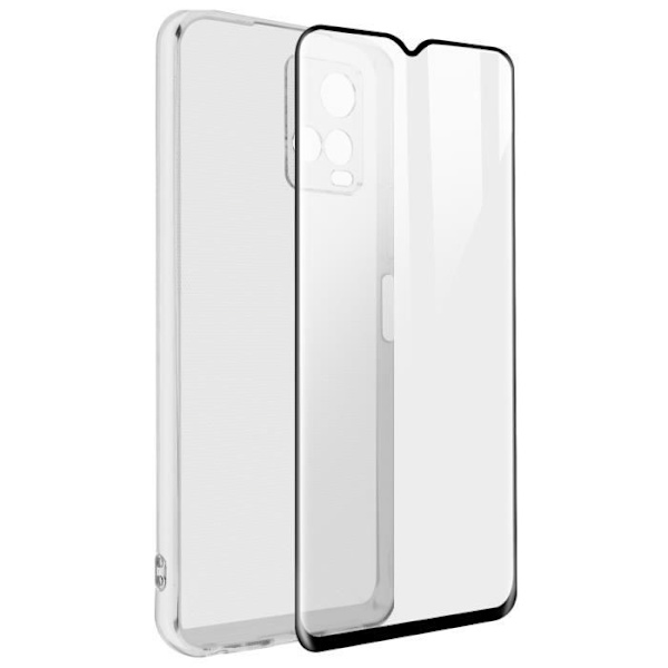 Case Vivo Y21, Y21s ja Y33s pehmeä silikonikarkaistu lasi 9H läpinäkyvä musta musta