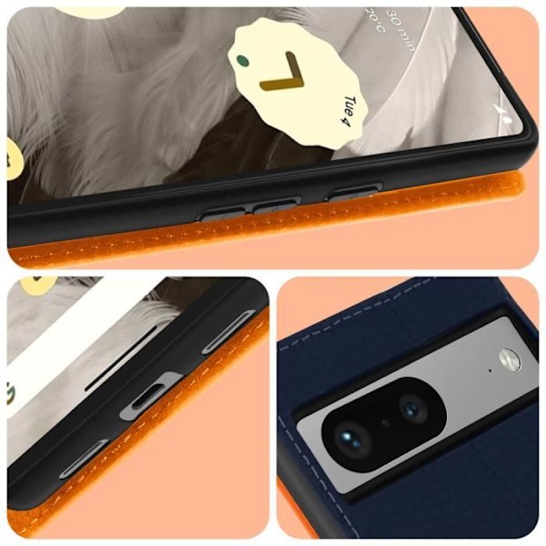 AVIZAR Wallet Case til Google Pixel 7 - Midnight Blue Textured Læder - Video Support - Hard Shell Nattblått