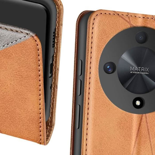 Fodral för Honor Magic 6 Lite 5G plånboksställ Prismmönster Camel Gul
