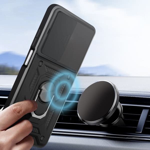 Cover til Oppo A5 - AVIZAR - Stødabsorberende - Støtte Ring - Skydelåge til Kamera - Sort Svart