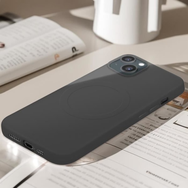 Beskyttelseskappe - AVIZAR - iPhone 15 Plus - Silikone Soft-touch - Sort - Indbygget MagSafe Svart