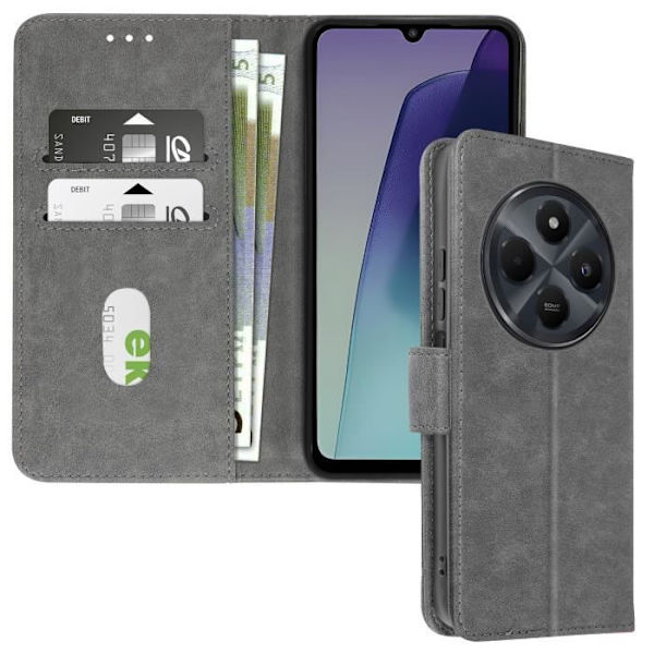 Etui til Xiaomi Redmi 14C Flip Wallet og videoholder grå