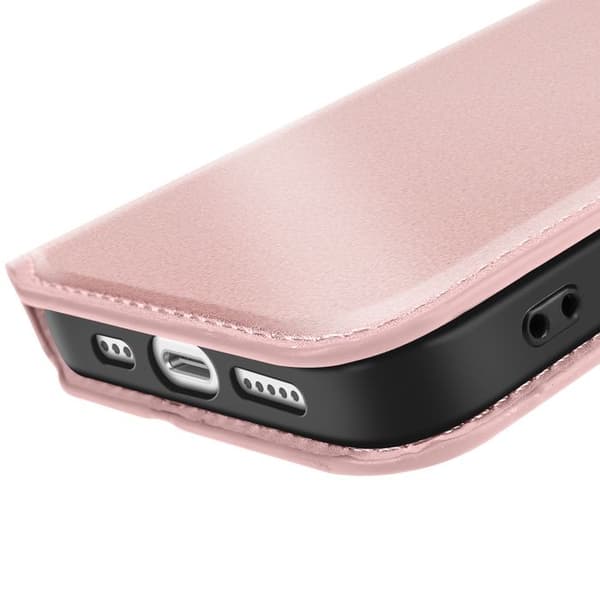 Fodral med lock för iPhone 17 med kortfack och ställfunktion i rosa Ros