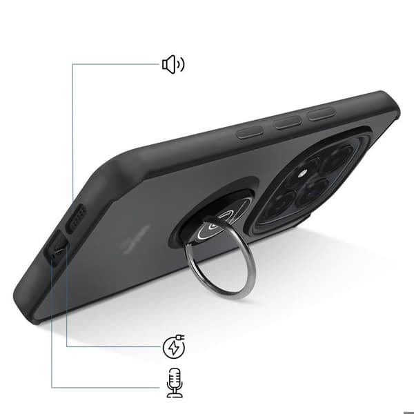 Cover til Redmi Note 15 Pro 4G med magnetisk ring, mat sort finish Svart