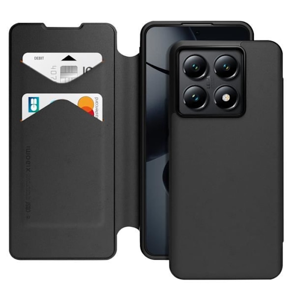 Kotelo Xiaomi 14T Pro Flip -lompakolle rannehihnalla, joka on valmistettu Xiaomi Blackille Svart