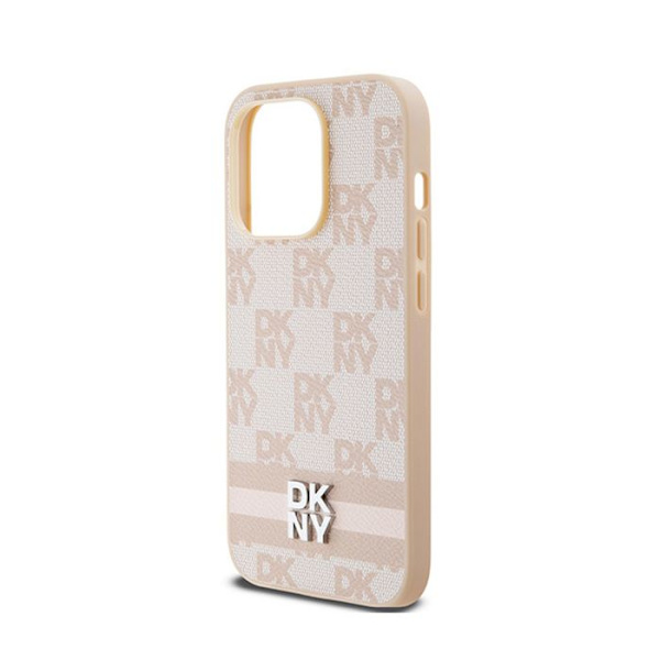 DKNY Mono mønster ternet læder og trykte striber - iPhone 14 Pro cover (pink)
