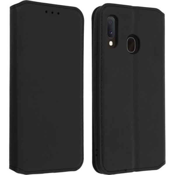 Fodral för Samsung Galaxy A20e - AVIZAR - Foldskt fodral - Ekologisk läder - Videostödsfunktion - Svart Svart