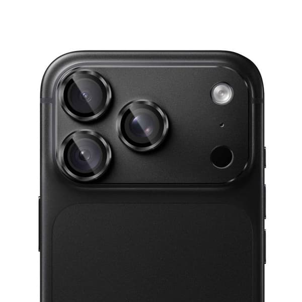 Beskyttelseskamera til iPhone 18 Pro Max i hærdet glas med sort titaniumramme