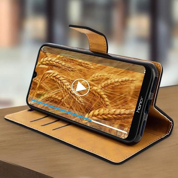 Housse folio - AVIZAR - Honor 8A - Øko-læder - Kortholder - Videoopstand Svart