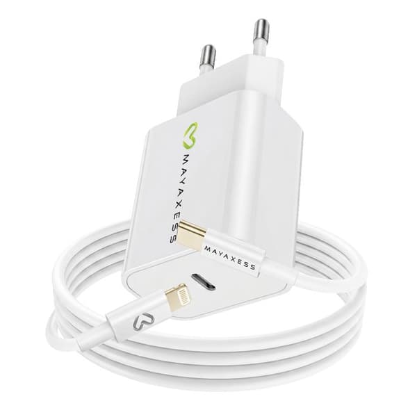 Lader til iPhone 12 18W + Lightning-kabel 1m Mayaxess Hvid Vit