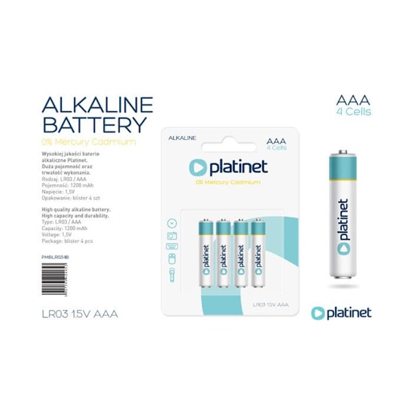 Pack med 4 Alkaliska AAA 1200mAh LR03 1,5V Platinet