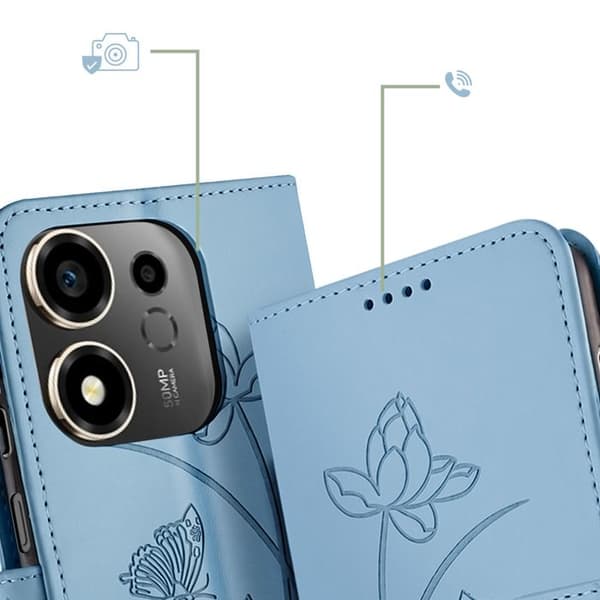 Pungetui til Honor 600 Smart Lotus Oriental mønster med blå håndledsrem Blå