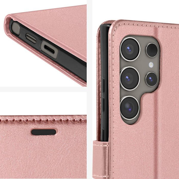 Plånboksfodral till Samsung S24 Ultra - MAYAXESS - Champagnerosa - Stativ och armbandsfunktion Rosa