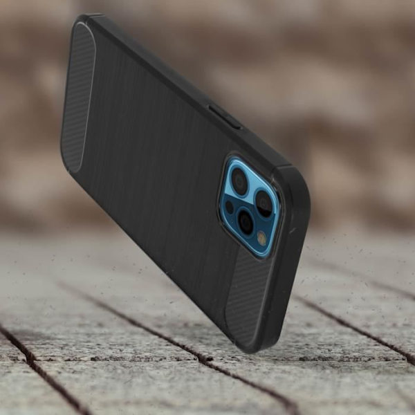 Coque - Apple - iPhone 12 Pro Max - Blød - Børstet Metal - Sort Kulstof Svart