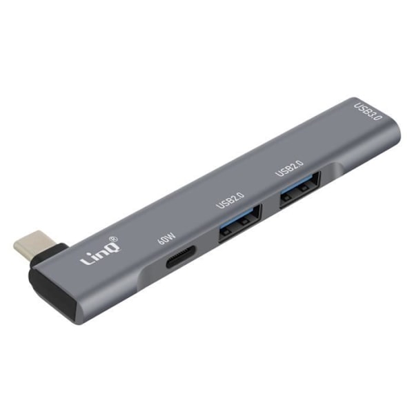 4 i 1 USB C Hub med 60 W USB C opladning og 3 USB 3.0 og 2.0 porte LinQ Silver