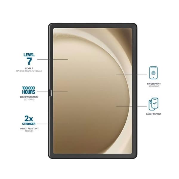 Näytönsuoja - EIGER - Galaxy Tab A9 Plus - Karkaistu lasi 9H - 0,33mm - Läpinäkyvä