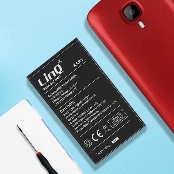 Internt batteri til Wiko Kar 3 - LINQ - BAT-WK08 - Kapacitet 1600mAh - Sort Svart