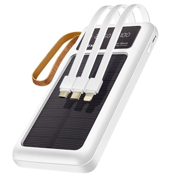 15000mAh Solar Power Bank med MicroUSB Lightning USB C-kabel LinQ vit Vit