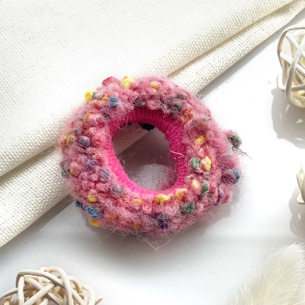 Chouchou Duveteux pour Cheveux en Tweed Mystique Bohème Rose Rose Rosa