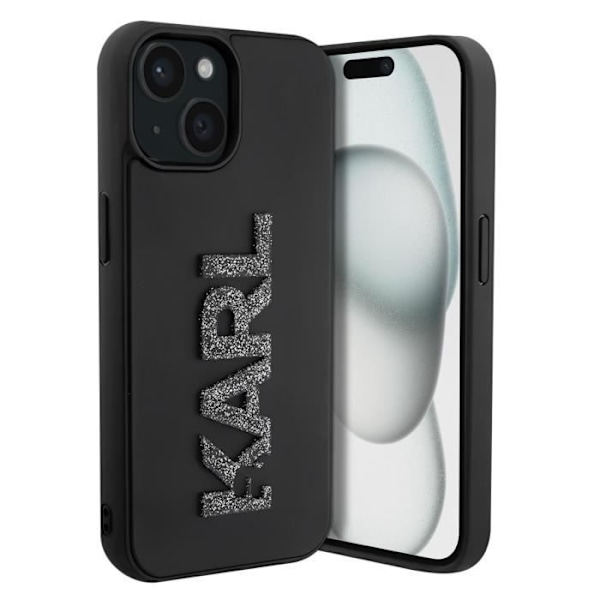 Cover til iPhone 15 Plus - KARL LAGERFELD - Bi-materiale lædereffekt bagside - Hævede kanter - Sort Svart