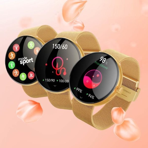 Elegant Women's Connected Watch Health Tracking Bluetooth Call Forever Gold Gul
